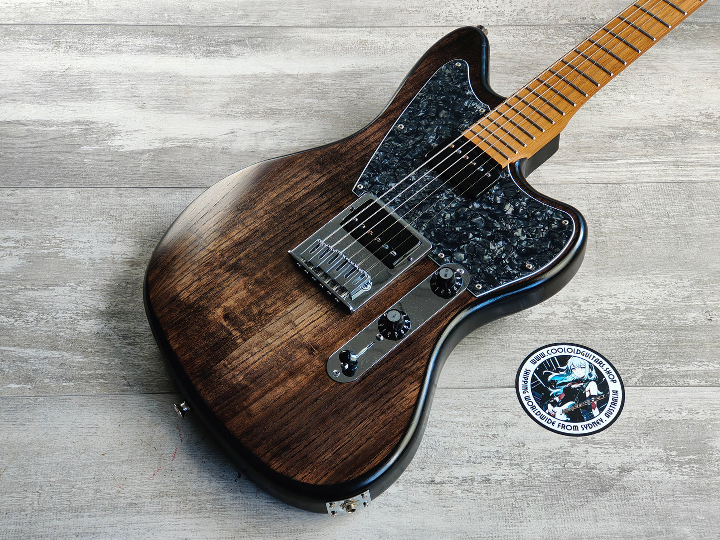 Warmoth Jazzcaster HH Twang-Style/Jazzmaster w/Bareknuckle Pickups (Transparent Brown Stain)