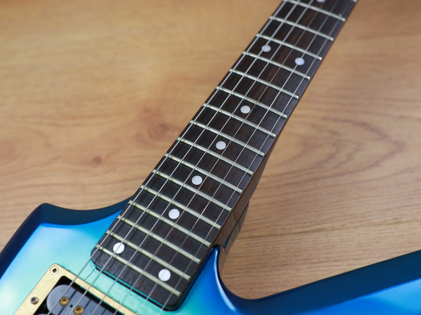 1984 Aria Pro II ZZ Deluxe Explorer (Metallic Blue Sunburst)