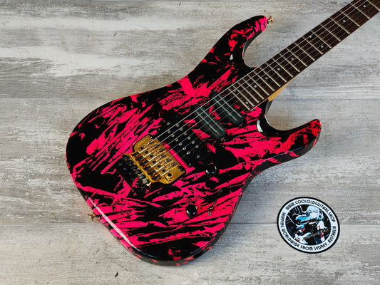 1990 Aria Pro II Japan Magna "Aura" Artist Model Superstrat (Pink Graffiti)