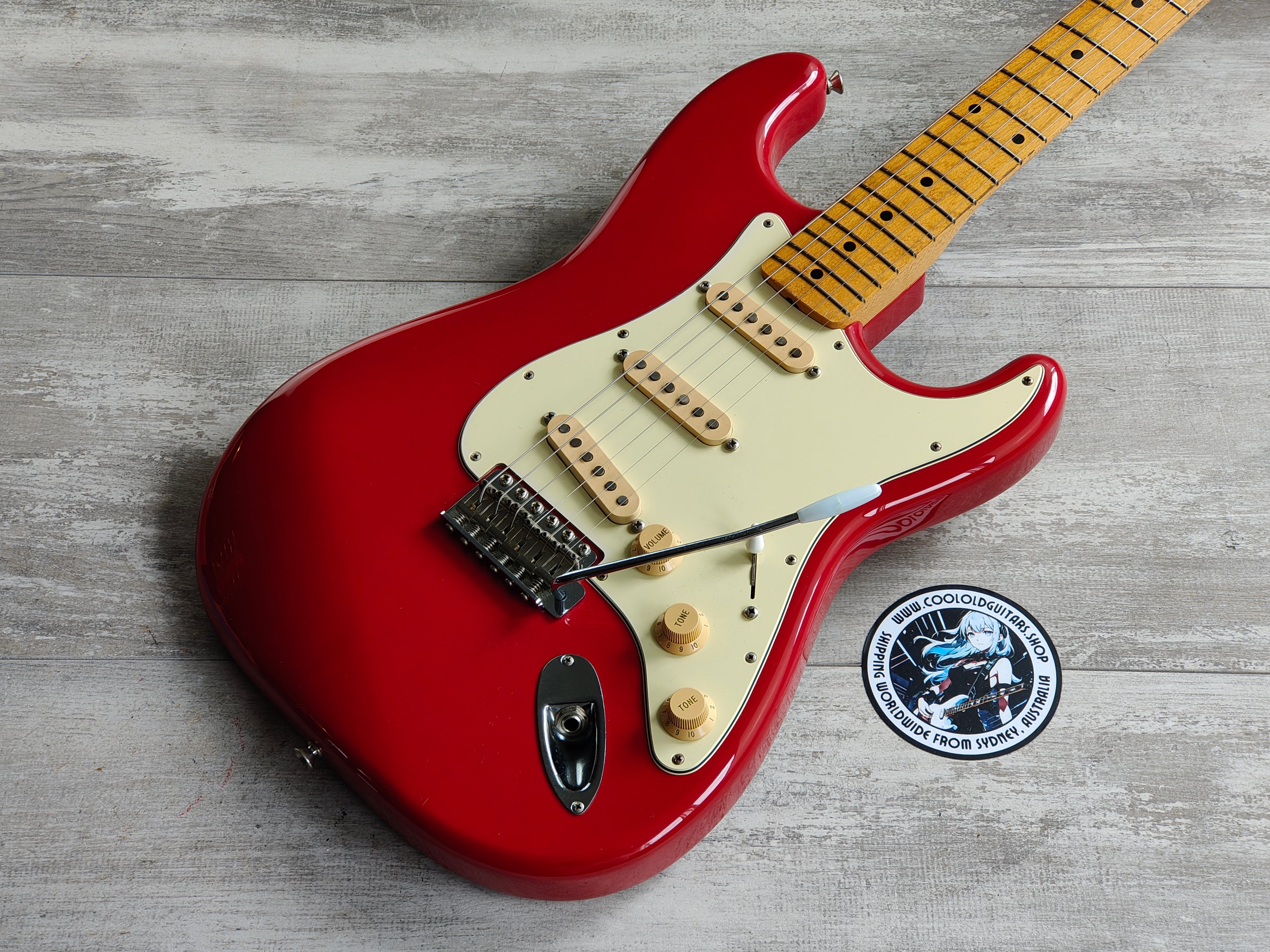 1989 Fender Japan Vintage Stratocaster w/Dimarzio Pickups (Torino Red) – Cool Old Guitars 1989 Fender Japan Vintage Stratocaster w/Dimarzio Pickups (Torino Red) – Cool Old Guitars