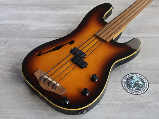 1991 Fender Japan PBAC-100FL Fretless Thinline Electric/Acoustic Precision Bass (Sunburst)