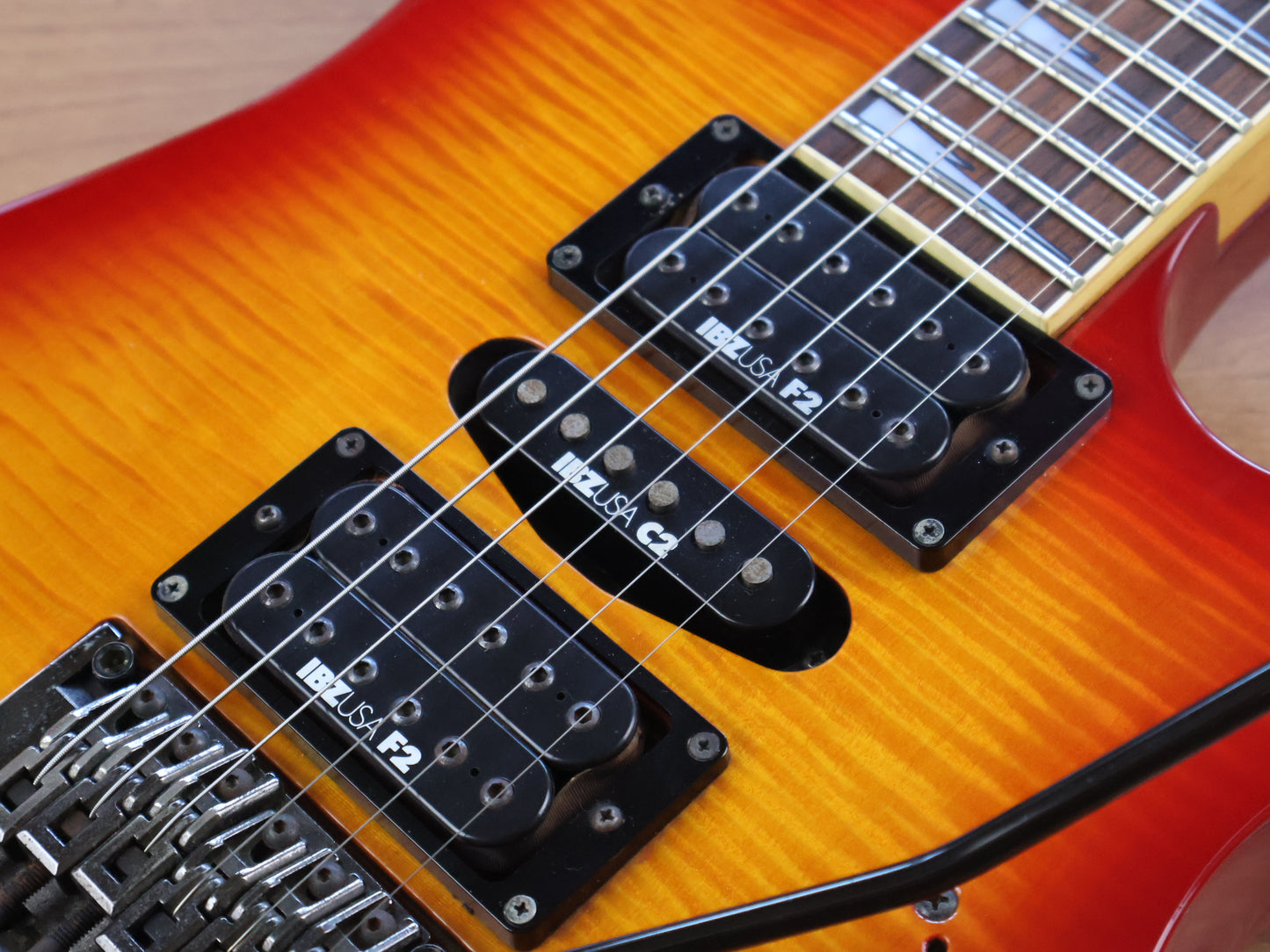 1990 Ibanez Japan RG770 FM HSH Superstrat (Cherry Sunburst)