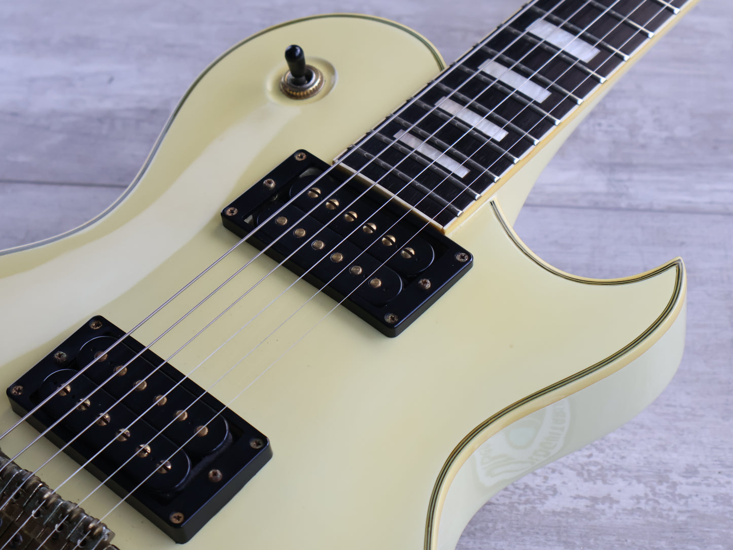 1990 Aria Pro II Japan PE-Deluxe KV Single Cutaway w/Kahler (Ivory)