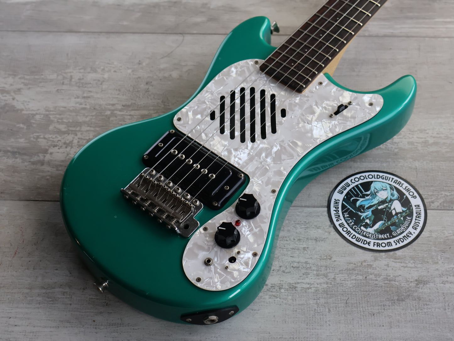 Marine Rider Japan Mini Mosrite Travel Guitar (Metallic Turquoise)