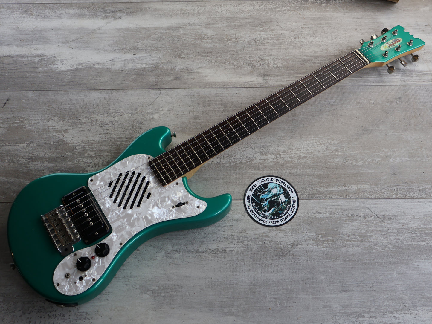 Marine Rider Japan Mini Mosrite Travel Guitar (Metallic Turquoise)