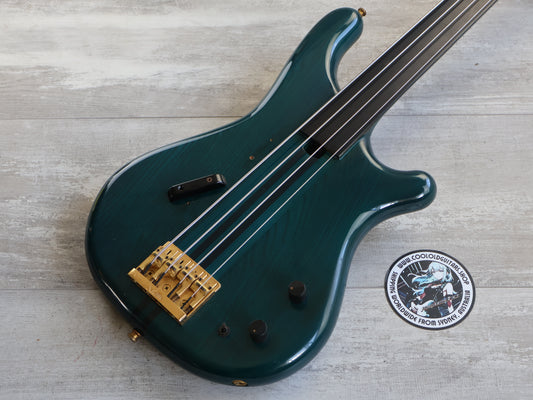 1989 Rockoon Japan (by Kawai) RB-110PZ Fretless Neckthrough Bass (See-Thru Blue)
