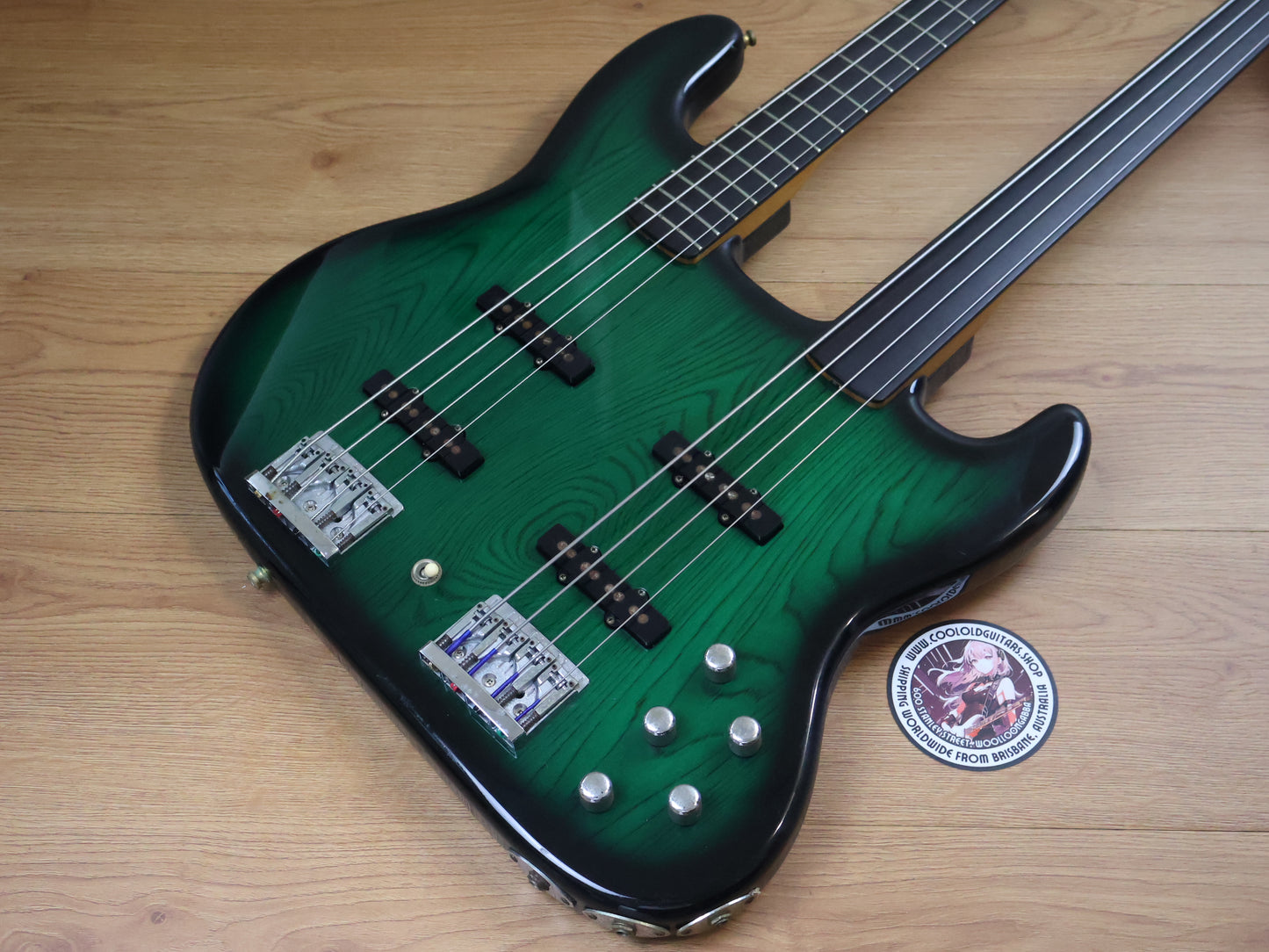 1970's ESP Japan Custom Order Doubleneck Fretless/Fretted Jazz Bass (Green Sunburst)