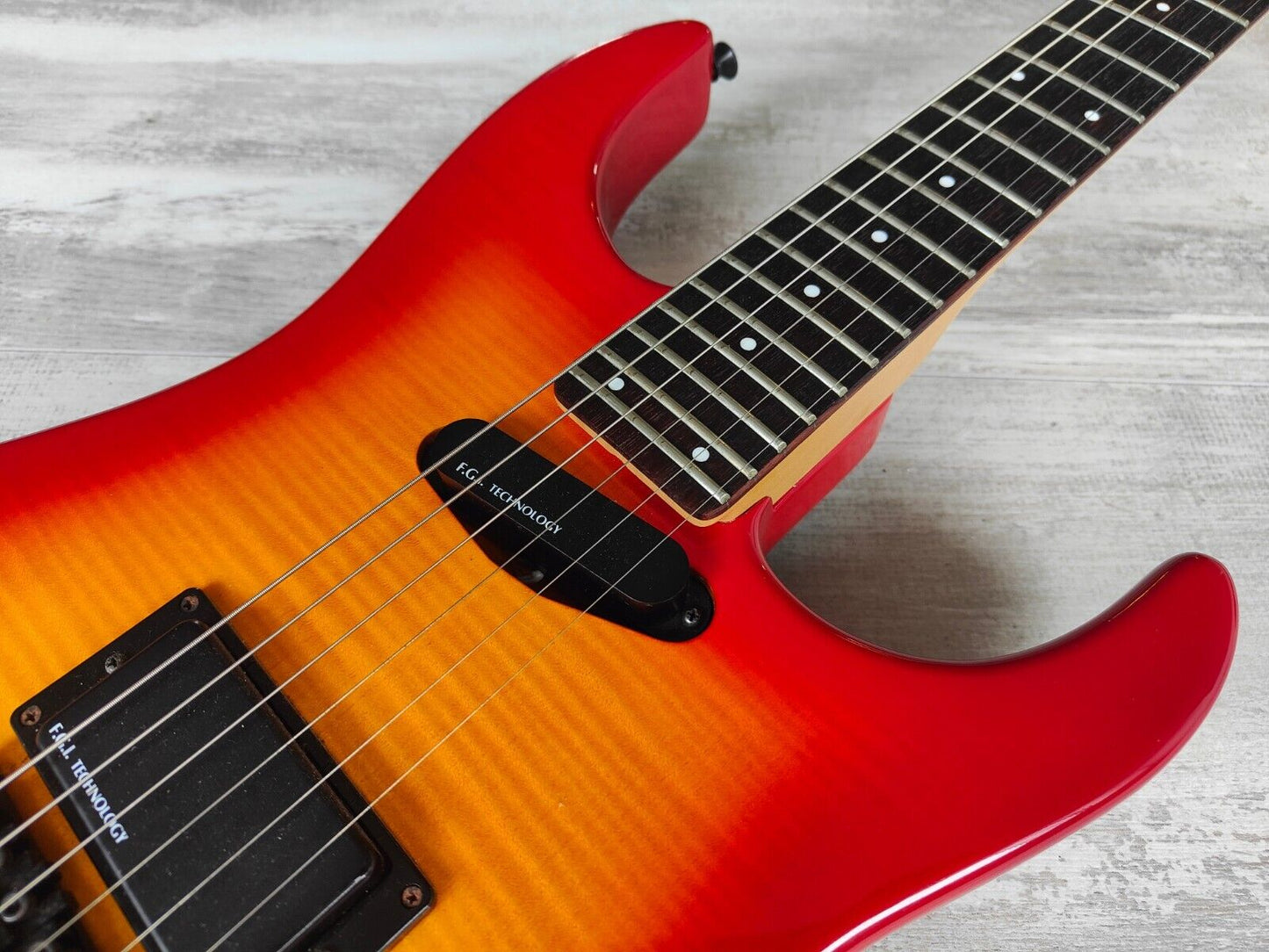 1988 Fernandes Japan FR-85 Revolver Active Superstrat (Cherry Sunburst)