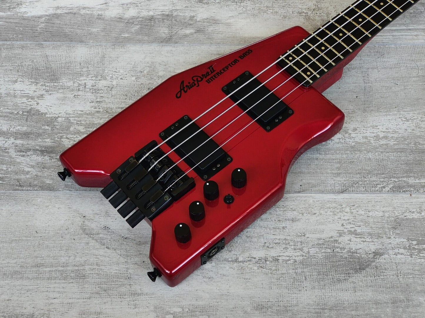 1986 Aria Pro II Japan Interceptor Headless Bass (Red)