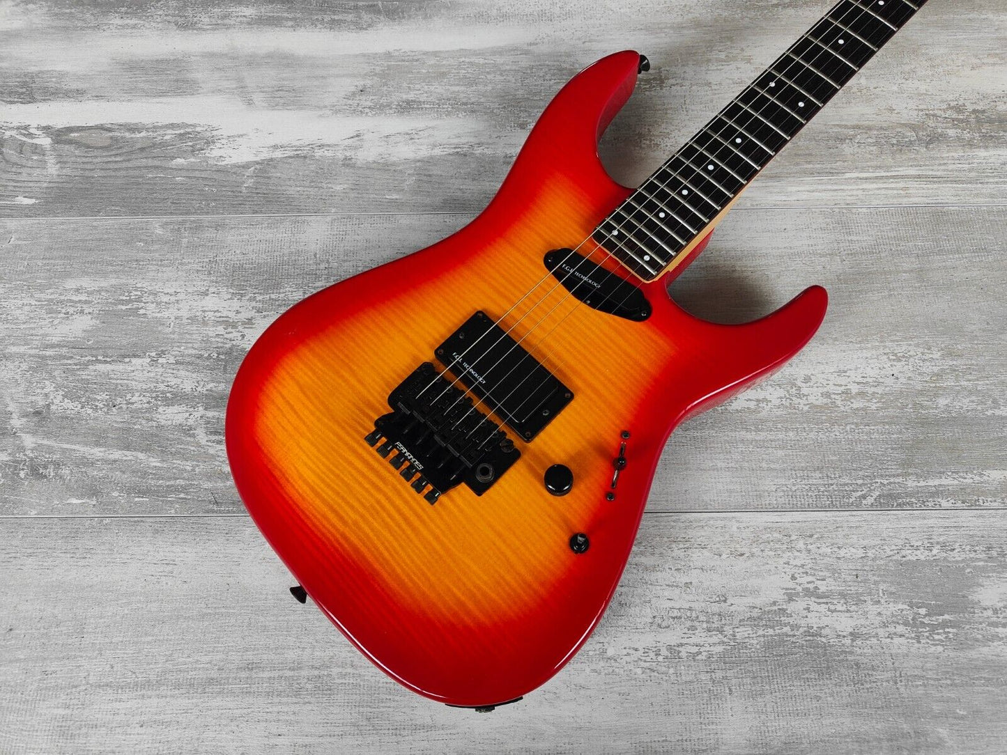 1988 Fernandes Japan FR-85 Revolver Active Superstrat (Cherry Sunburst)