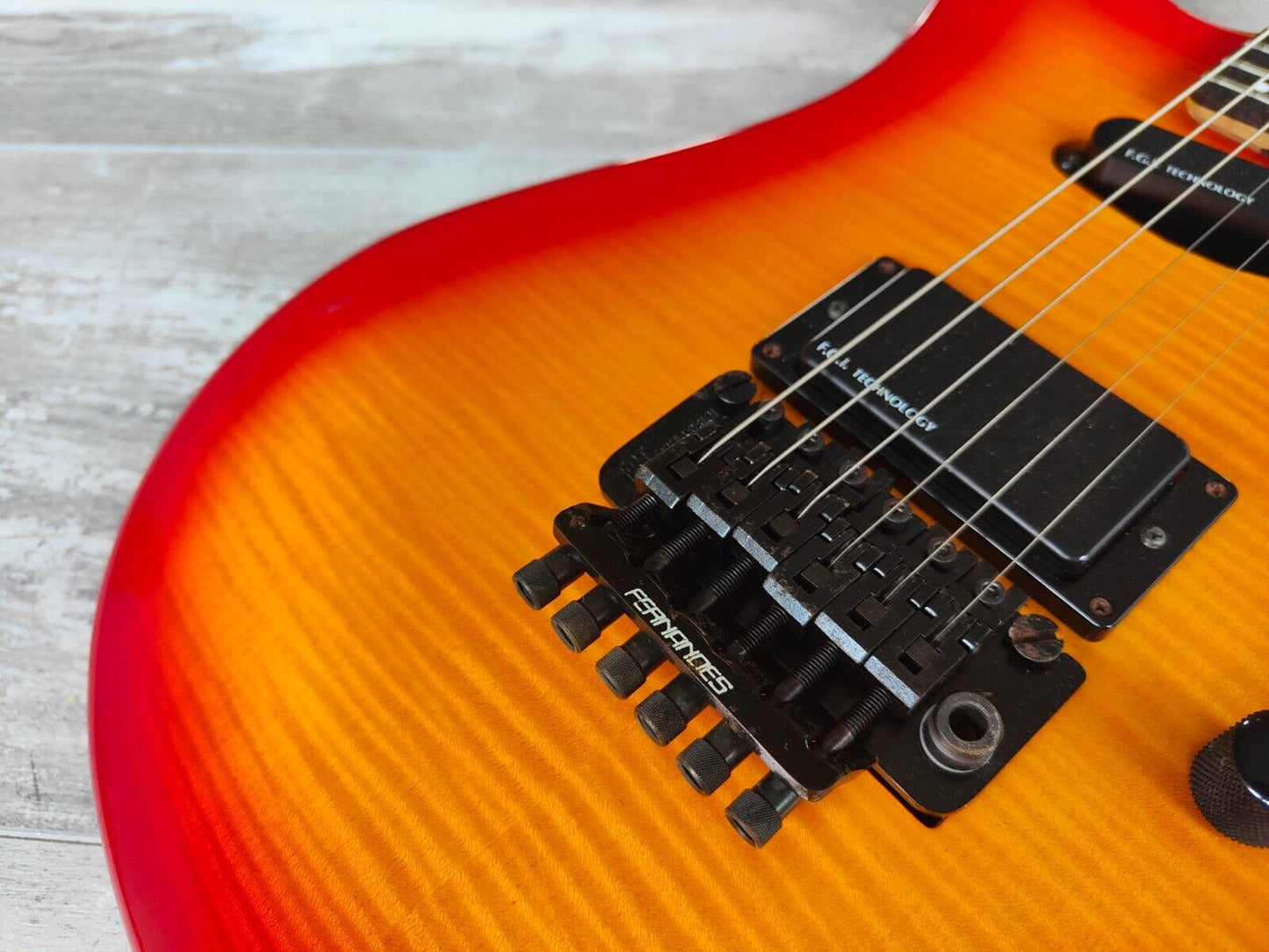 1988 Fernandes Japan FR-85 Revolver Active Superstrat (Cherry Sunburst)