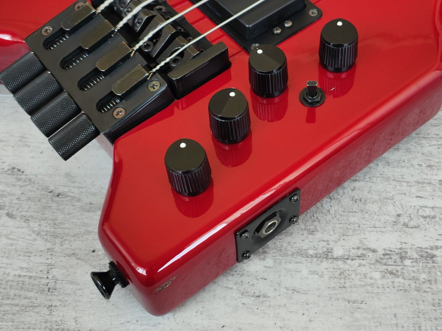 1986 Aria Pro II Japan Interceptor Headless Bass (Red)